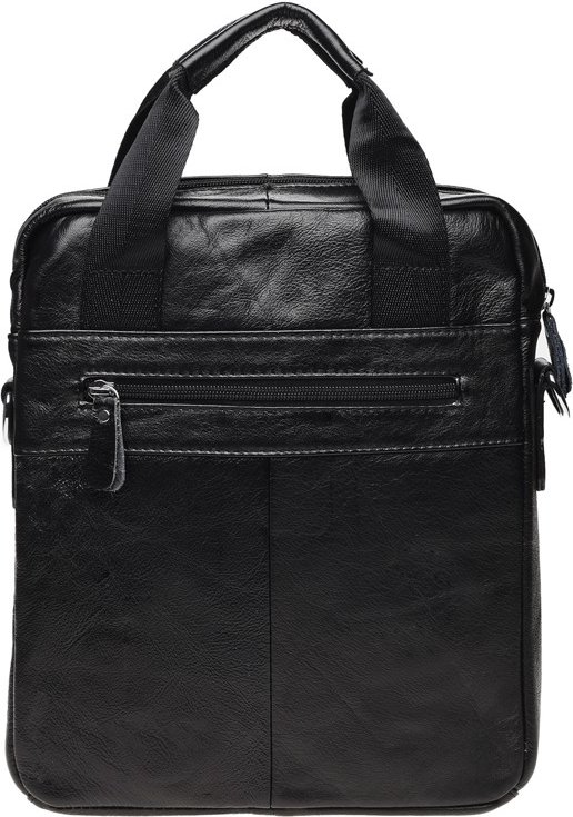 Чоловіча сумка середнього розміру з натуральної чорної шкіри з ручками Borsa Leather (21396)