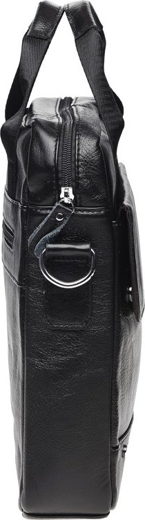 Мужская повседневная сумка среднего размера из натуральной черной кожи с ручками Borsa Leather (21396)