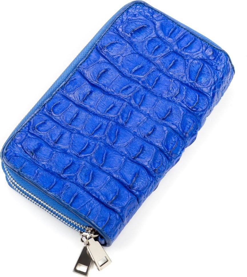Жіночий гаманець з натуральної шкіри крокодила синього кольору CROCODILE LEATHER (024-18160)
