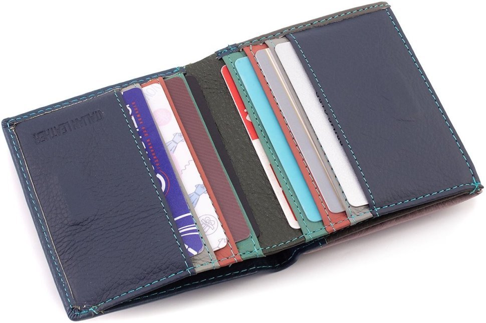 Компактний жіночий гаманець із різнобарвної натуральної шкіри з монетницею ST Leather 1767228