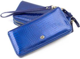 Лаковий гаманець синього кольору на блискавці ST Leather (16318)