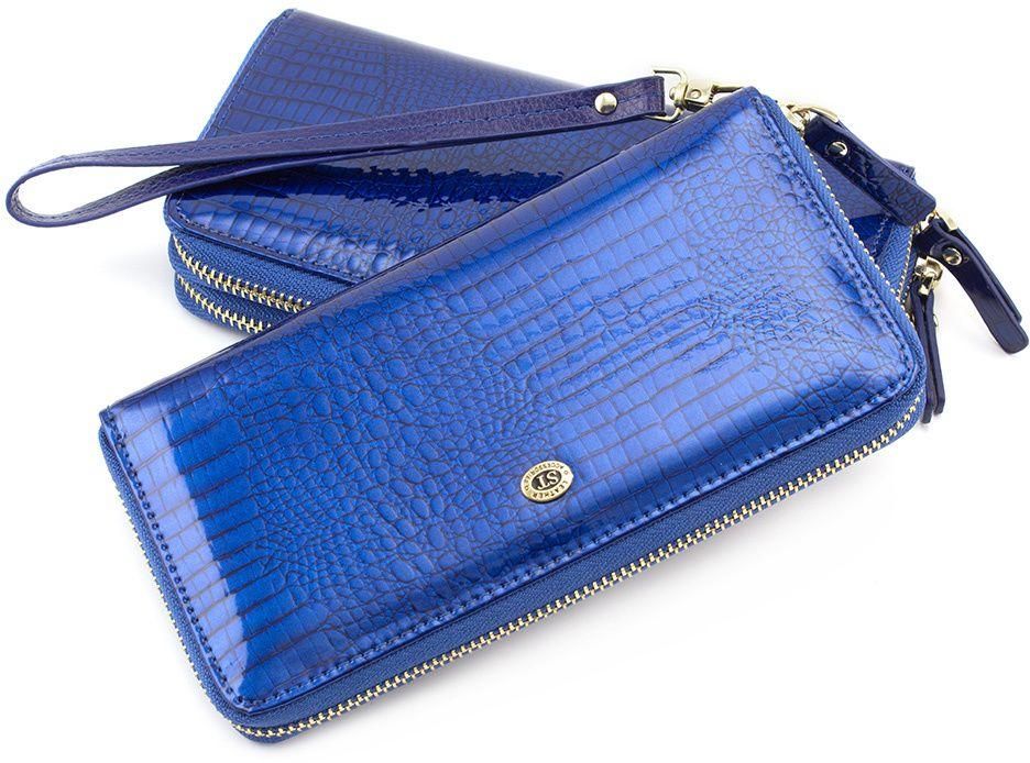 Лаковый кошелек синего цвета на молнии ST Leather (16318)