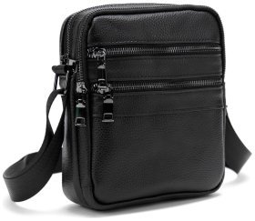 Маленька чоловіча сумка на плече із фактурної шкіри чорного кольору Tiding Bag 77528