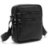 Маленька чоловіча сумка на плече із фактурної шкіри чорного кольору Tiding Bag 77528 - 1