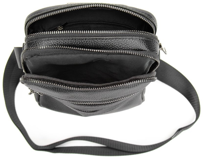 Маленькая мужская сумка на плечо из фактурной кожи черного цвета Tiding Bag 77528 modnotak фото №10