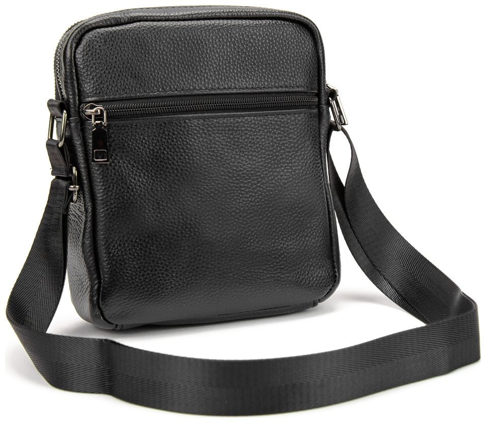 Маленькая мужская сумка на плечо из фактурной кожи черного цвета Tiding Bag 77528 modnotak фото №11