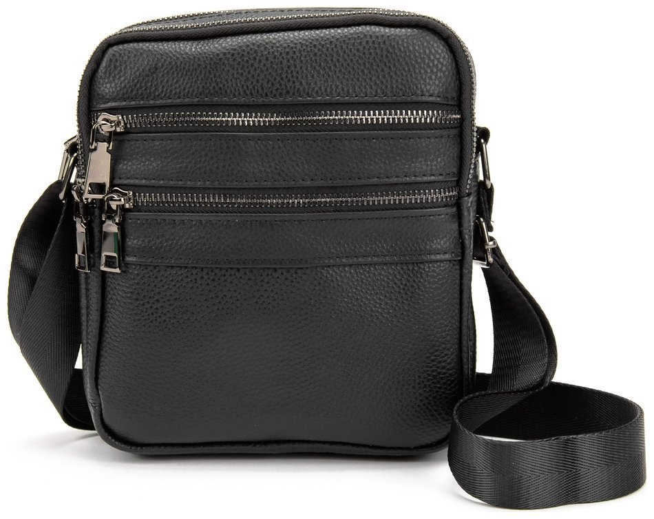 Маленькая мужская сумка на плечо из фактурной кожи черного цвета Tiding Bag 77528 modnotak фото №12