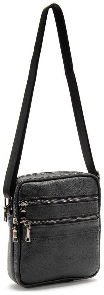 Маленькая мужская сумка на плечо из фактурной кожи черного цвета Tiding Bag 77528 modnotak фото №14