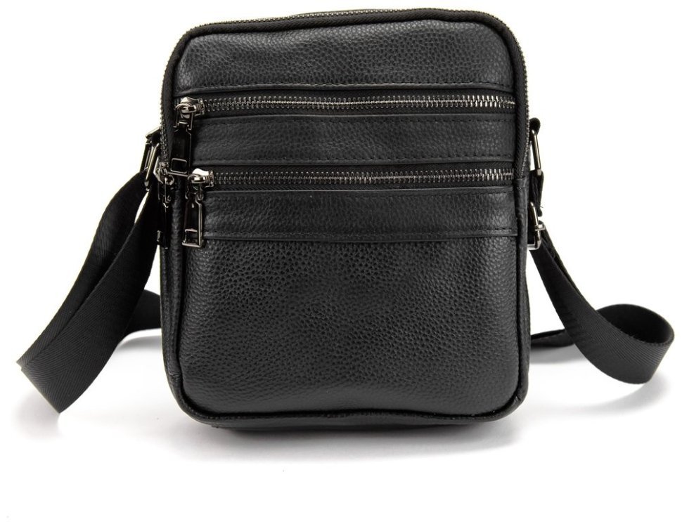 Маленькая мужская сумка на плечо из фактурной кожи черного цвета Tiding Bag 77528 modnotak фото №15