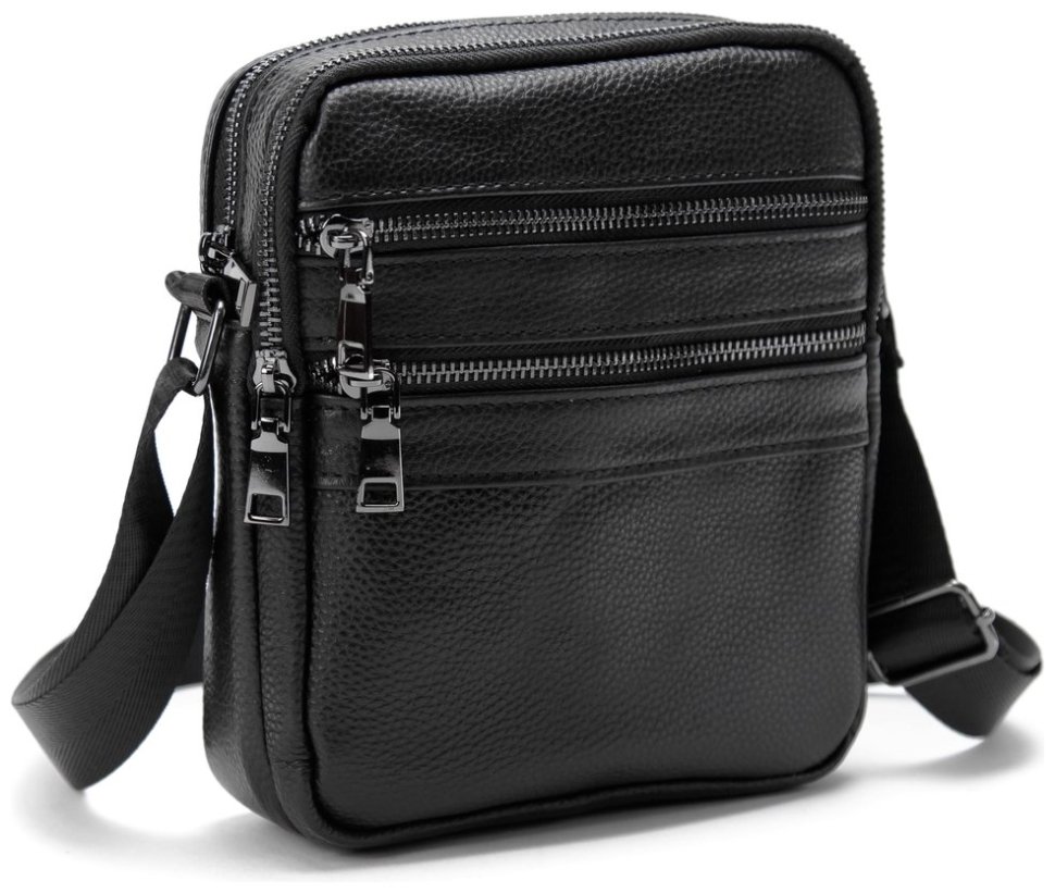 Маленькая мужская сумка на плечо из фактурной кожи черного цвета Tiding Bag 77528 modnotak фото №16