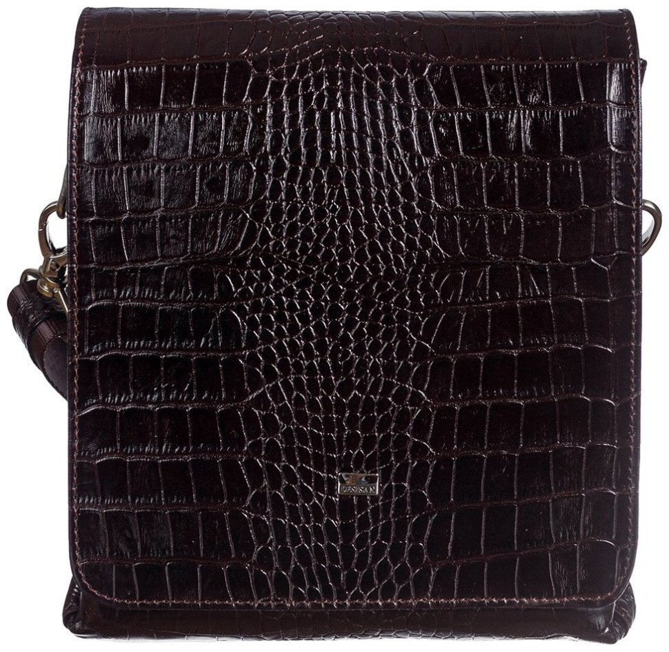 Шкіряна чоловіча сумка планшет із натуральної шкіри з текстурою під крокодила DESISAN 107628 коричнева modnotak фото №1