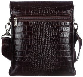 Кожаная мужская сумка планшет из натуральной кожи с текстурой под крокодила DESISAN 107628 коричневая