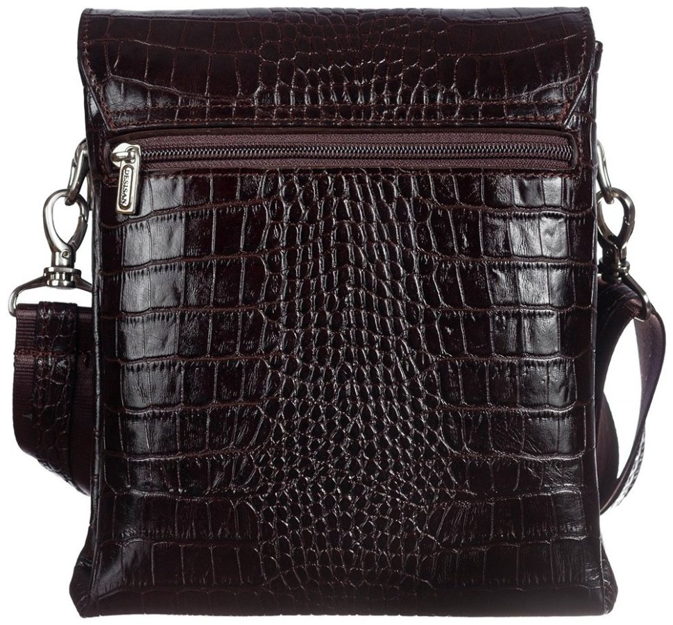 Шкіряна чоловіча сумка планшет із натуральної шкіри з текстурою під крокодила DESISAN 107628 коричнева modnotak фото №2