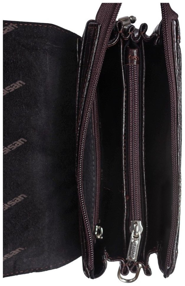 Шкіряна чоловіча сумка планшет із натуральної шкіри з текстурою під крокодила DESISAN 107628 коричнева modnotak фото №5