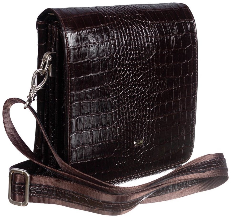 Шкіряна чоловіча сумка планшет із натуральної шкіри з текстурою під крокодила DESISAN 107628 коричнева modnotak фото №6