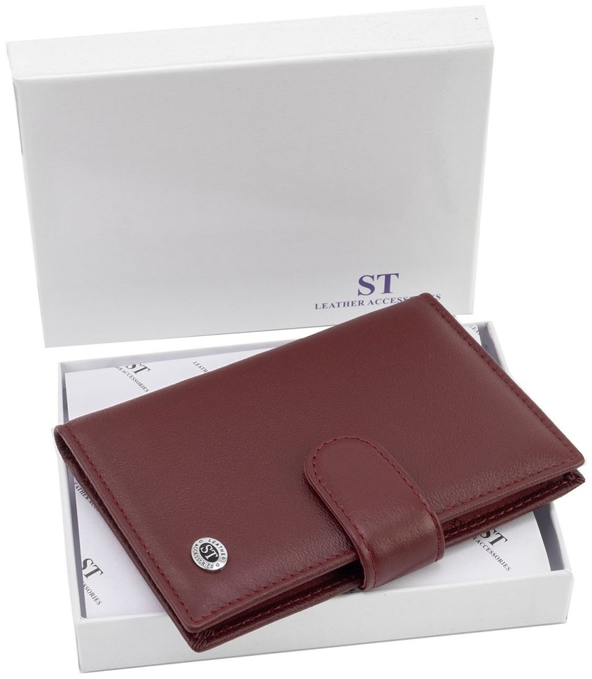 Обложка кожаная для паспорта + отделения для карточек ST Leather 97728 бордового цвета modnotak фото №6