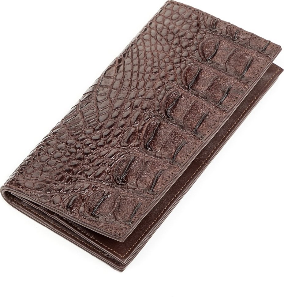 Вертикальное портмоне из крокодиловой кожи коричневого цвета CROCODILE LEATHER (024-18266)