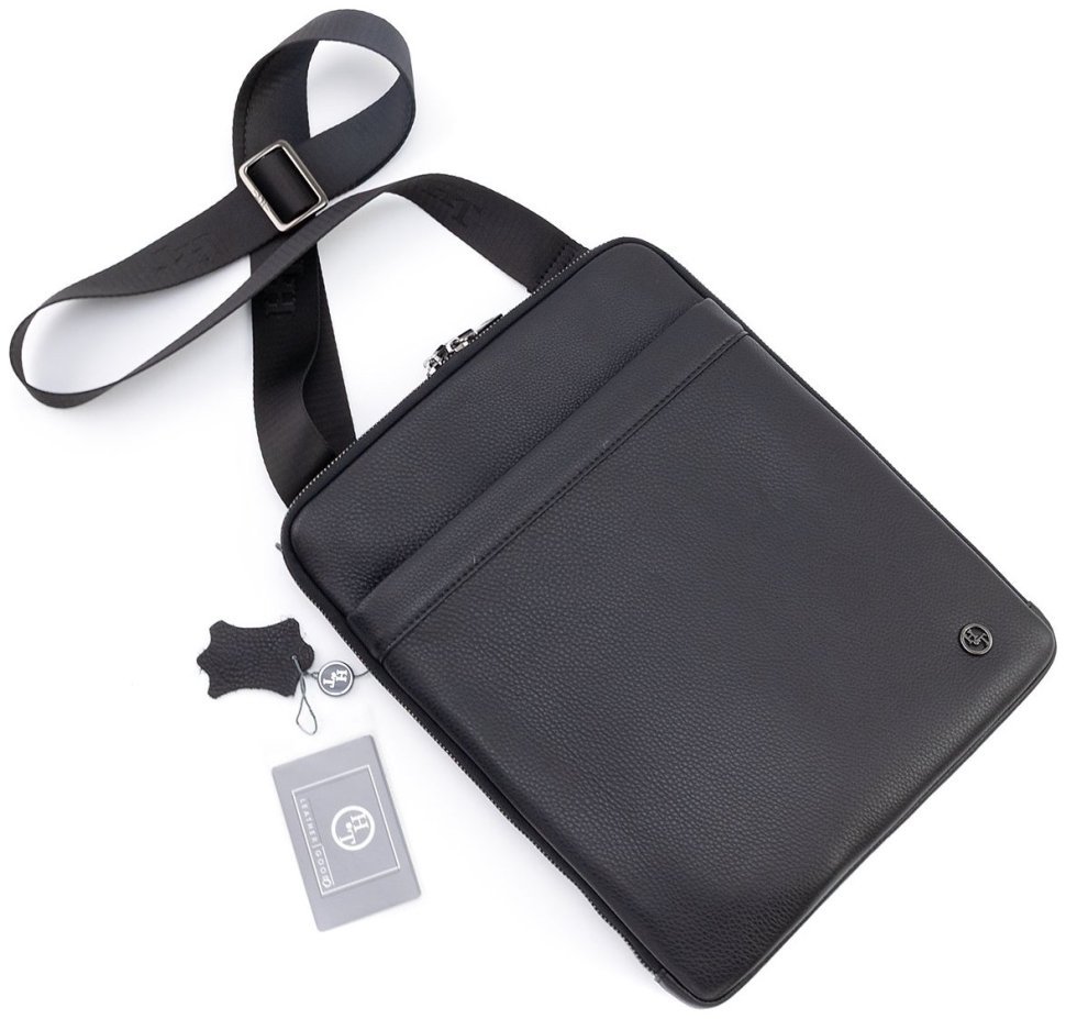 Вертикальная мужская сумка планшет формата А4 H.T Leather 107928 черная modnotak фото №5