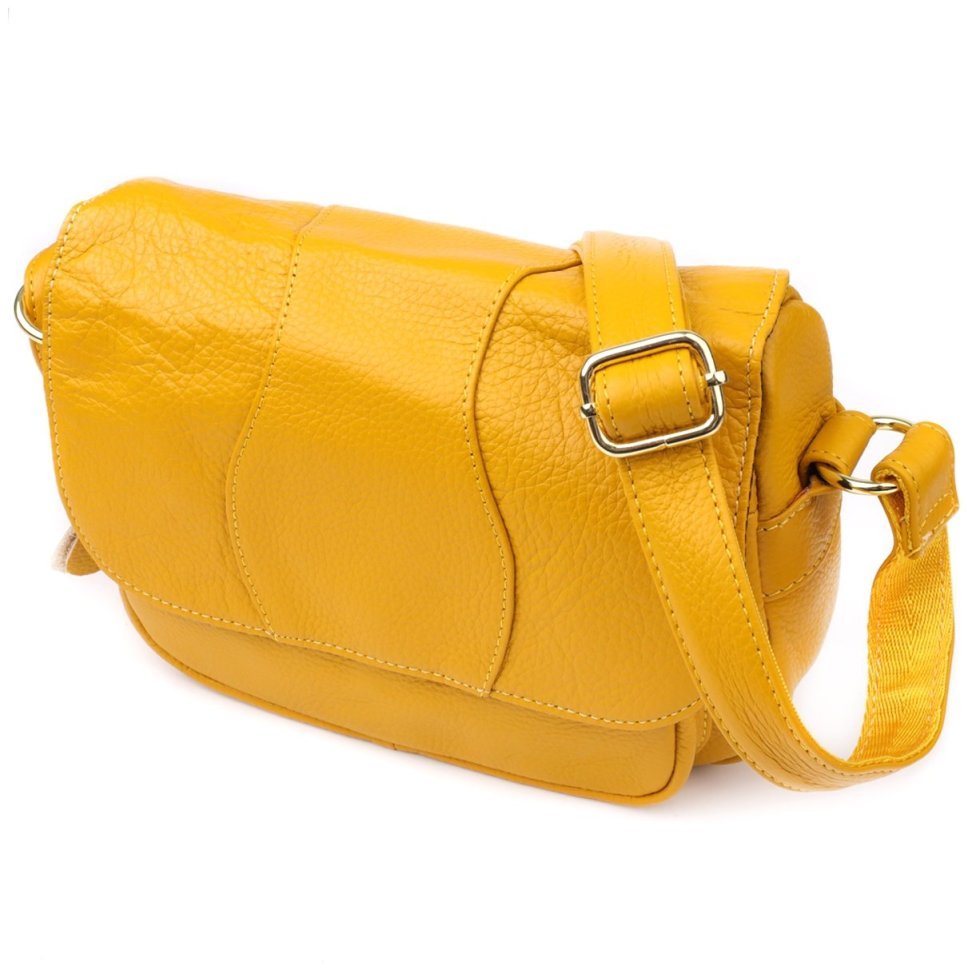 Яркая повседневная женская сумка из фактурной кожи через плечо с клапаном на магните Vintage 98128 желтого цвета modnotak фото №1