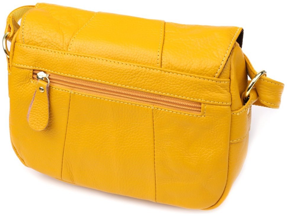 Яркая повседневная женская сумка из фактурной кожи через плечо с клапаном на магните Vintage 98128 желтого цвета modnotak фото №2