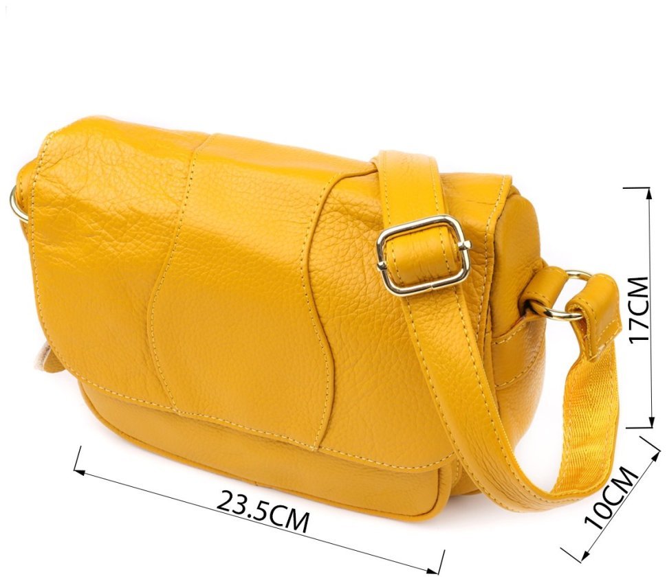 Яркая повседневная женская сумка из фактурной кожи через плечо с клапаном на магните Vintage 98128 желтого цвета modnotak фото №3