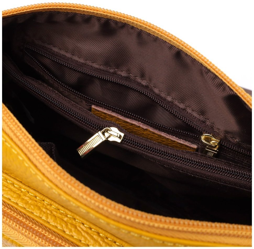 Яркая повседневная женская сумка из фактурной кожи через плечо с клапаном на магните Vintage 98128 желтого цвета modnotak фото №8