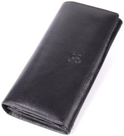 Женский вместительный кошелек из гладкой кожи на кнопке Tony Perotti черного цвета 108528