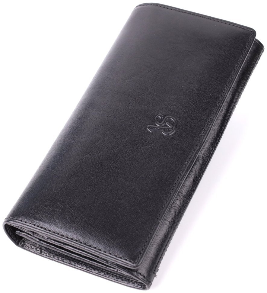 Женский вместительный кошелек из гладкой кожи на кнопке Tony Perotti черного цвета 108528 modnotak фото №1