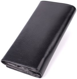 Женский вместительный кошелек из гладкой кожи на кнопке Tony Perotti черного цвета 108528