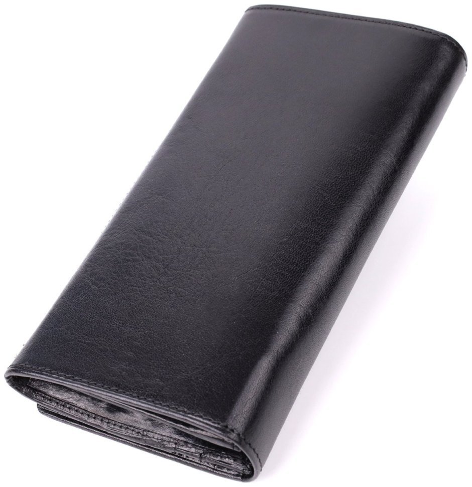 Женский вместительный кошелек из гладкой кожи на кнопке Tony Perotti черного цвета 108528 modnotak фото №2