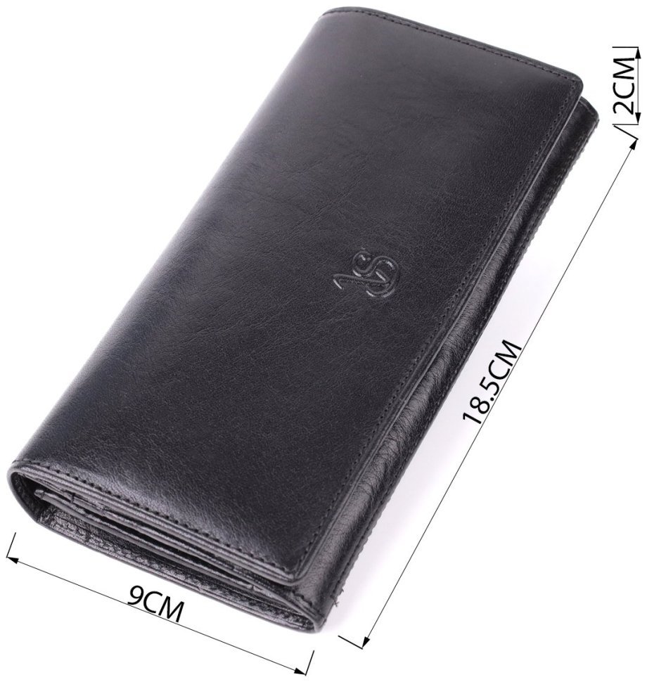 Женский вместительный кошелек из гладкой кожи на кнопке Tony Perotti черного цвета 108528 modnotak фото №3