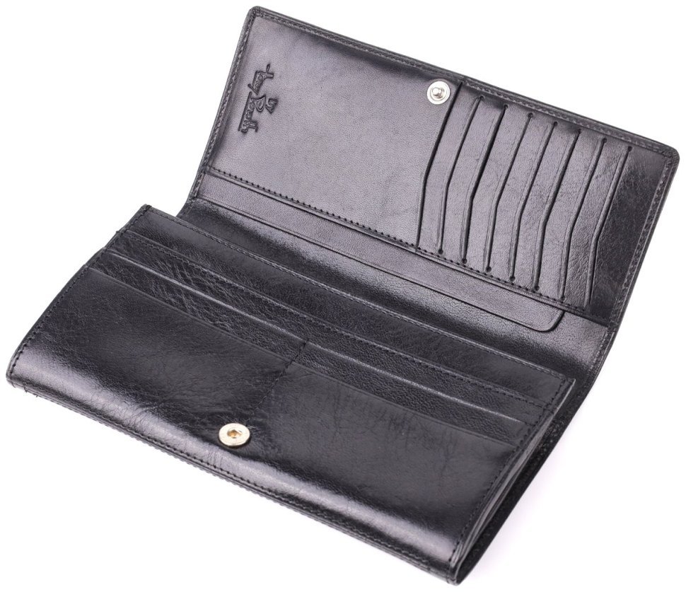 Женский вместительный кошелек из гладкой кожи на кнопке Tony Perotti черного цвета 108528 modnotak фото №6
