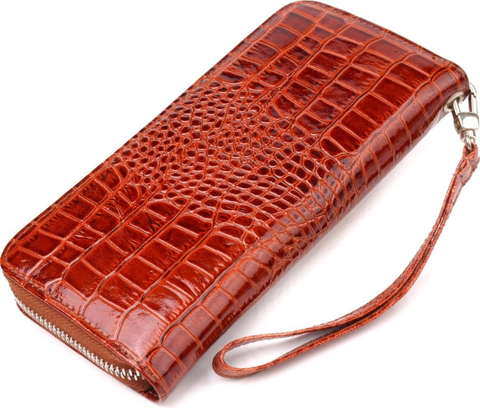 Лаковий коричневий жіночий гаманець із натуральної шкіри під крокодила CANPELLINI (2421620)