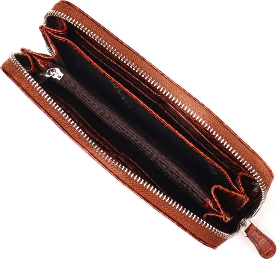 Лаковый коричневый женский кошелек из натуральной кожи под крокодила CANPELLINI (2421620)