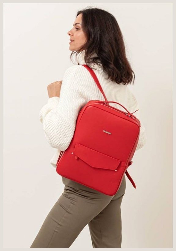 Шкіряний міський жіночий рюкзак червоного кольору на блискавці BlankNote Cooper 78828