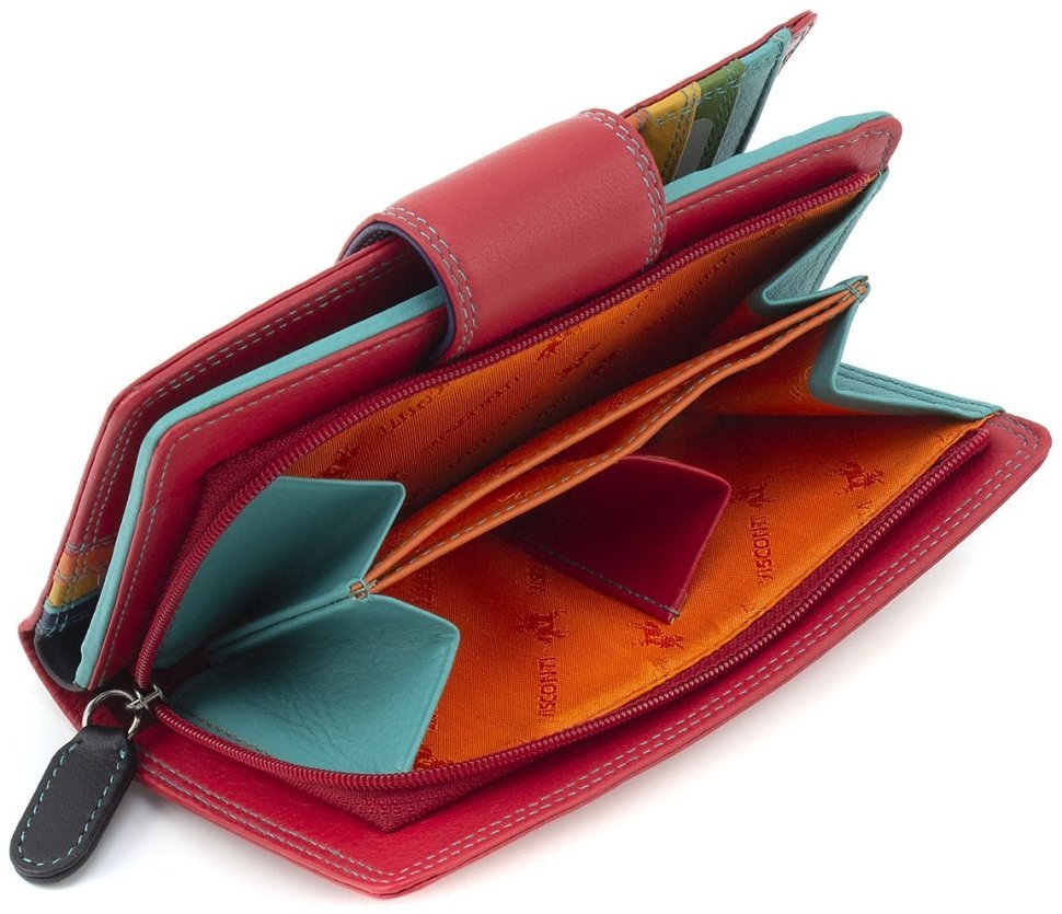 Середній жіночий гаманець із високоякісної шкіри червоного кольору Visconti Ylang 69128