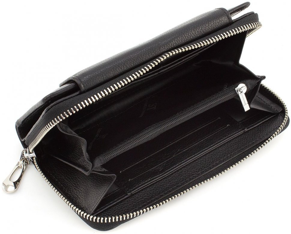 Кожаный женский кошелек среднего размера в черном цвете ST Leather (15368)