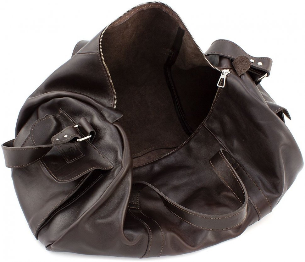 Темно-коричневая дорожная сумка из качественной кожи итальянского производства Grande Pelle (15487)