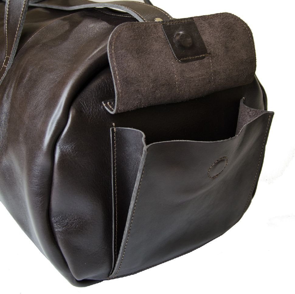 Темно-коричнева дорожня сумка з якісної шкіри італійського виробництва Grande Pelle (15487)
