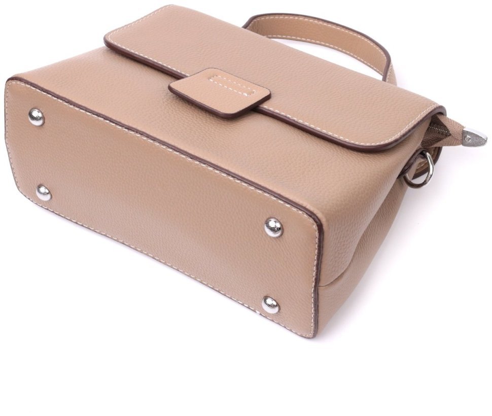 Стильна жіноча сумка з натуральної шкіри бежевого кольору з ручкою Vintage 2422292