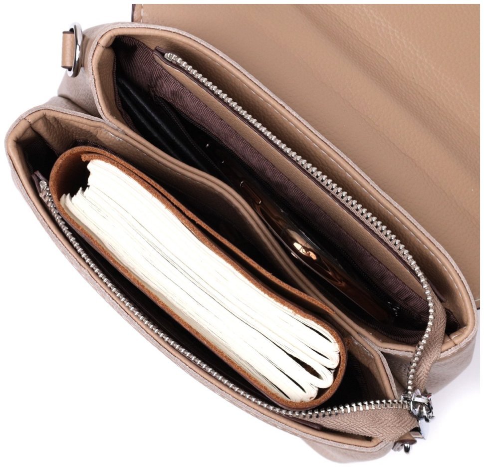 Стильна жіноча сумка з натуральної шкіри бежевого кольору з ручкою Vintage 2422292