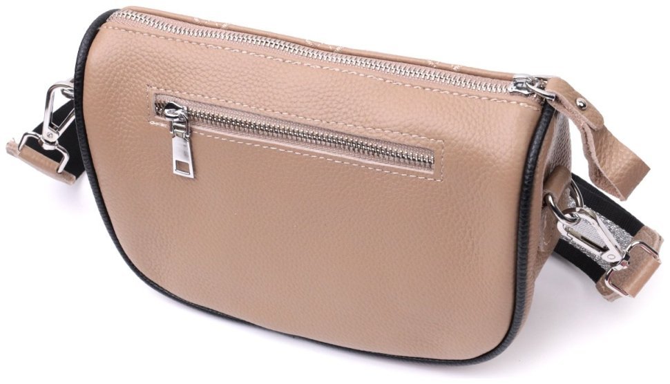 Жіноча сумка-кроссбоді з натуральної шкіри бежевого кольору з текстильним ремінцем Vintage 2422392