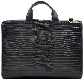 Солідний чоловічий портфель із натуральної шкіри під крокодила в чорному кольорі Desisan 81329
