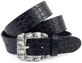 Женский кожаный ремень с тиснением под кожу крокодила Gherardini 40841 черный