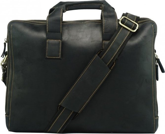 Винтажная сумка под ноутбук из натуральной кожи черного цвета VINTAGE STYLE (14568)