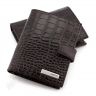 Чоловіче шкіряне портмоне чорного кольору з фактурою під крокодила - KARYA (19725) - 1