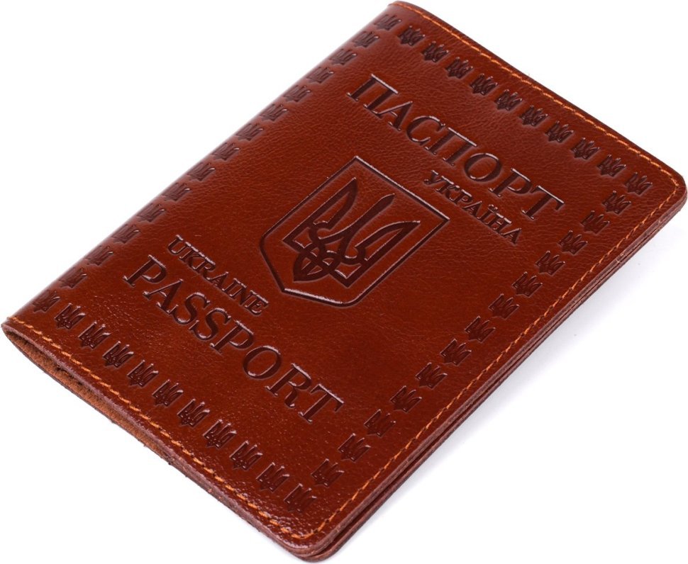 Коричневая кожаная обложка на паспорт с гербом Украины - SHVIGEL (2416133)