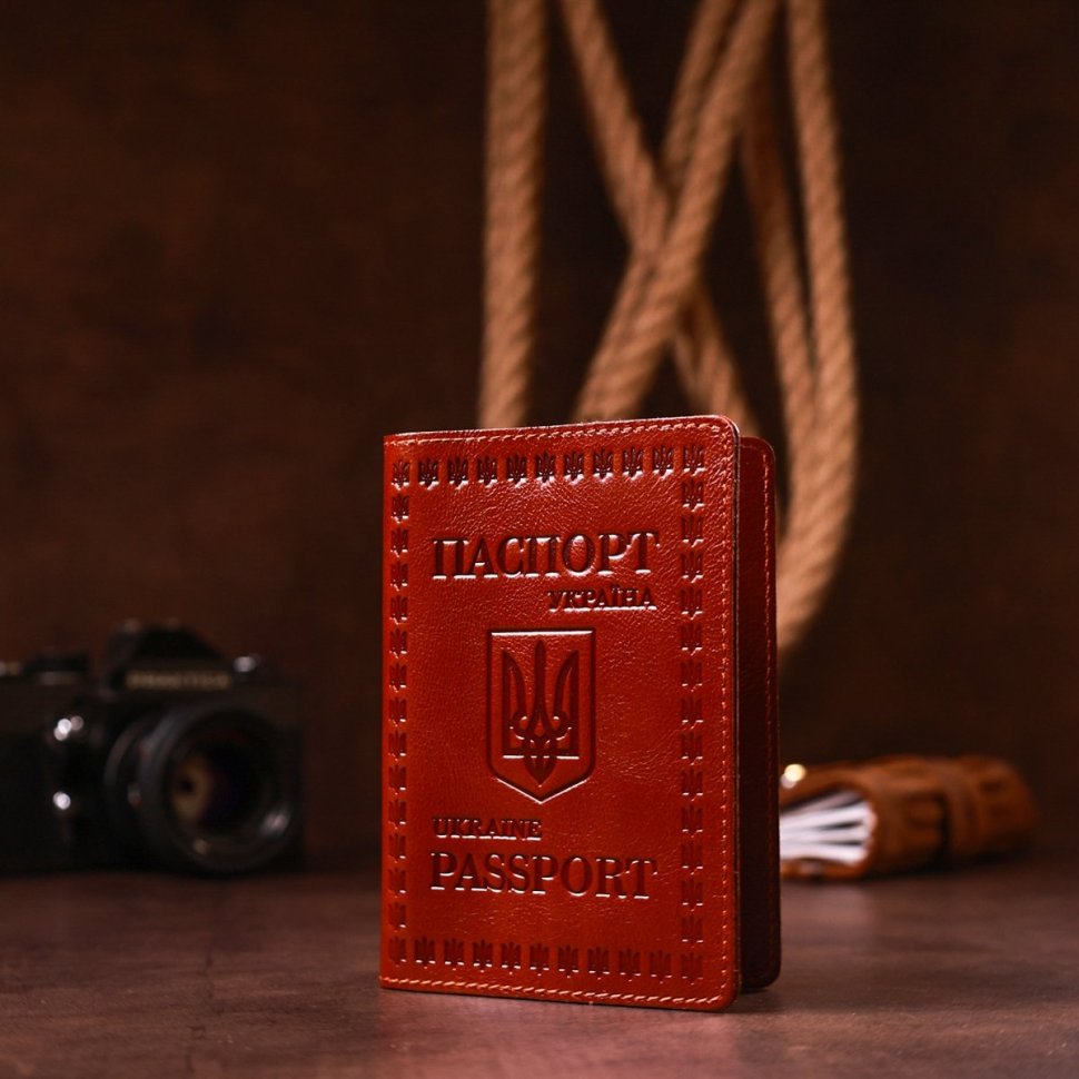 Коричневая кожаная обложка на паспорт с гербом Украины - SHVIGEL (2416133) modnotak фото №18