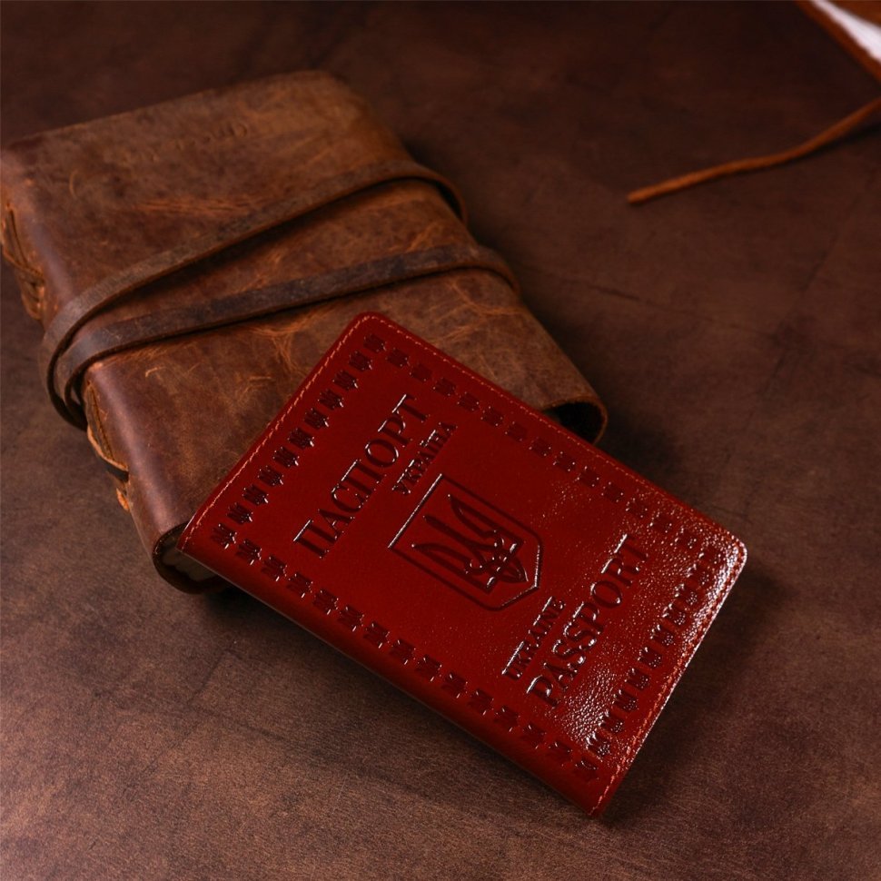 Коричневая кожаная обложка на паспорт с гербом Украины - SHVIGEL (2416133) modnotak фото №20