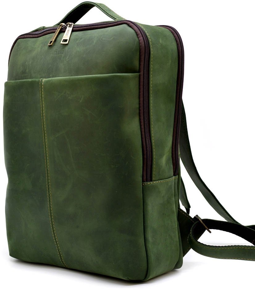 Зелений шкіряний рюкзак із відділенням під ноутбук TARWA (19794)